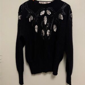 Elegant Black Sweater with Embellished Design
